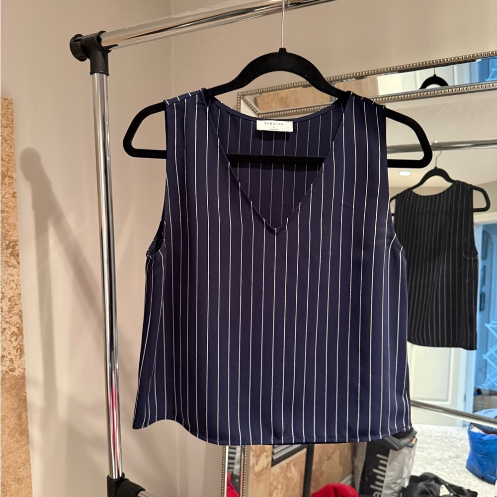 Babaton Navy and White Pinstripe Tank Top
